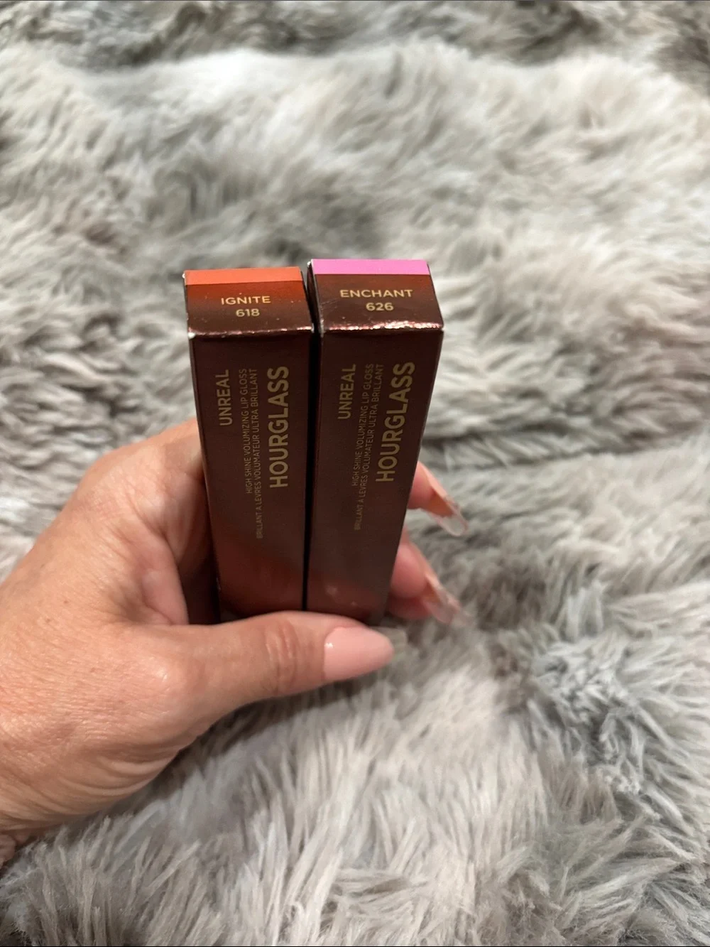 Hourglass Unreal High Shine Volumizing Gloss - Ignite (orange) & Enchant (pink)